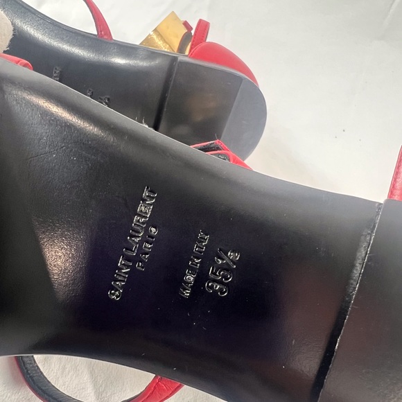 SAINT LAURENT Red Leather Janis Ankle Strap Gladiator Flat Sandals 35.5- 5.5US - Picture 11 of 12